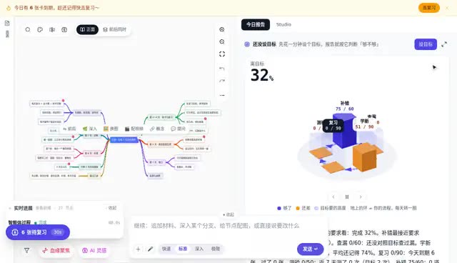 学习计划向导：选目标与天数，立刻看到每天新卡数、今日任务，开始前的确认框写清今天几张、计划共几张
