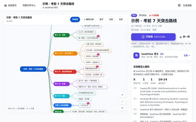 分享页里折叠、展开整张导图，右栏有开始背和存一份两个按钮